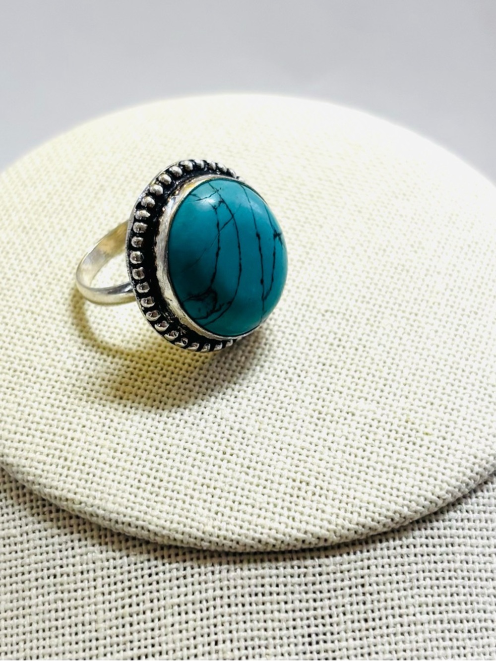 Boho Southwest Turquoise Silver-tone Statement Ring Size 5